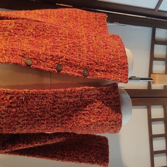 Chico's Lightweight Burt Orange Tweed Knit Cardigan Jacket Sz 1 - Picture 3 of 8